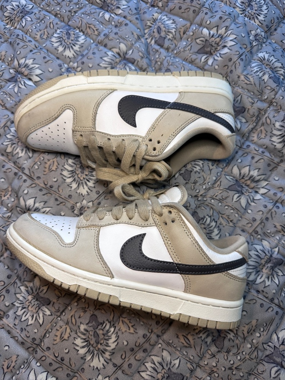 Nike Dunks Low-Top Sneakers in White, Beige and Black